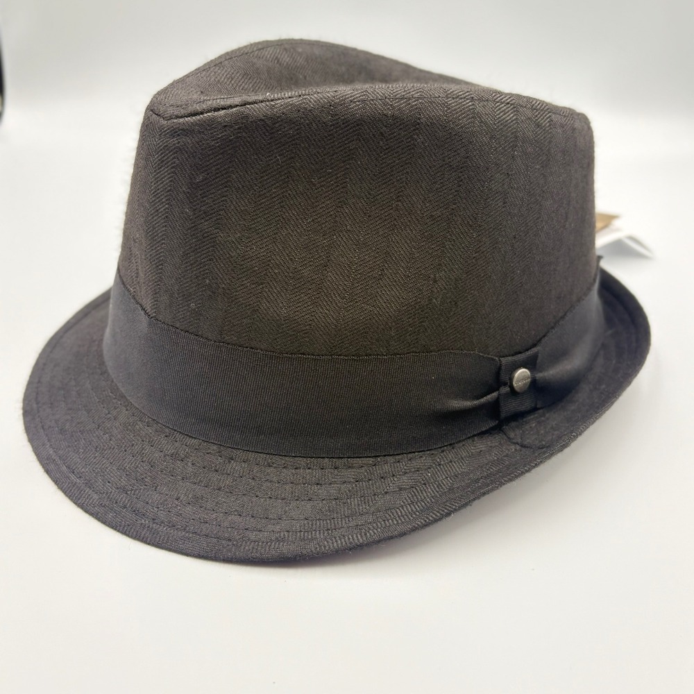 Stetson Black Fedora Hat L/XL Herringbone Trilby Snap Brim NWT Old Money Classic